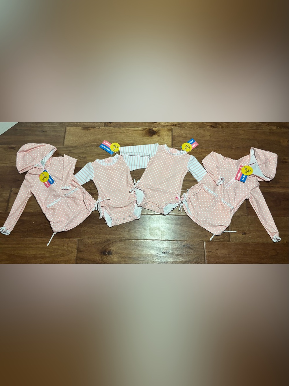 NEW Twins Matching Set Ruffle Butts Swim Bathing Suit Rash Guard Pink 6-12-18M